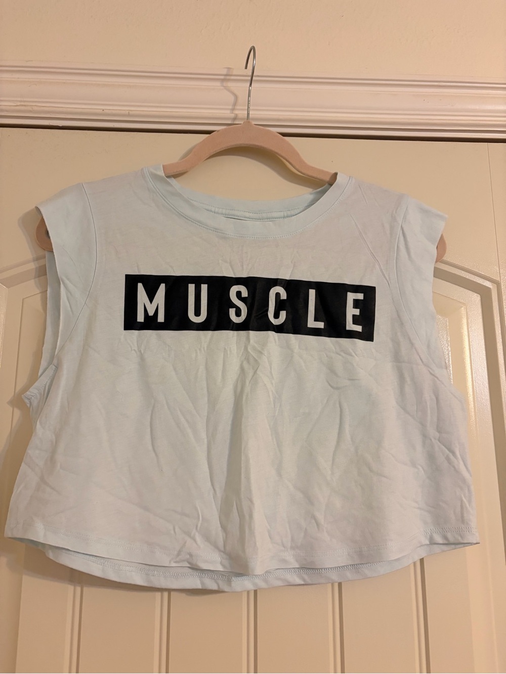 Bella Canvas Light Blue Muscle Tee with Black 'MUSCLE' Graphic